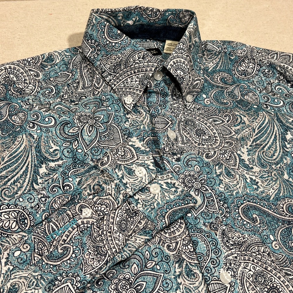 Stetson‎ Mens Button Down Shirt M Blue Paisley Print Long Sleeve Casual